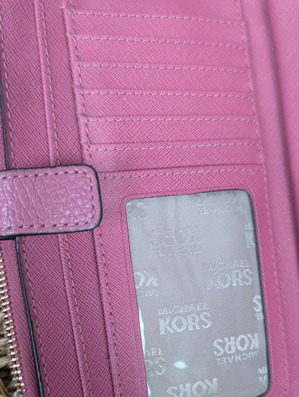 Michael Kors Pink Pebbled Leather Wristlet with Gold Logo